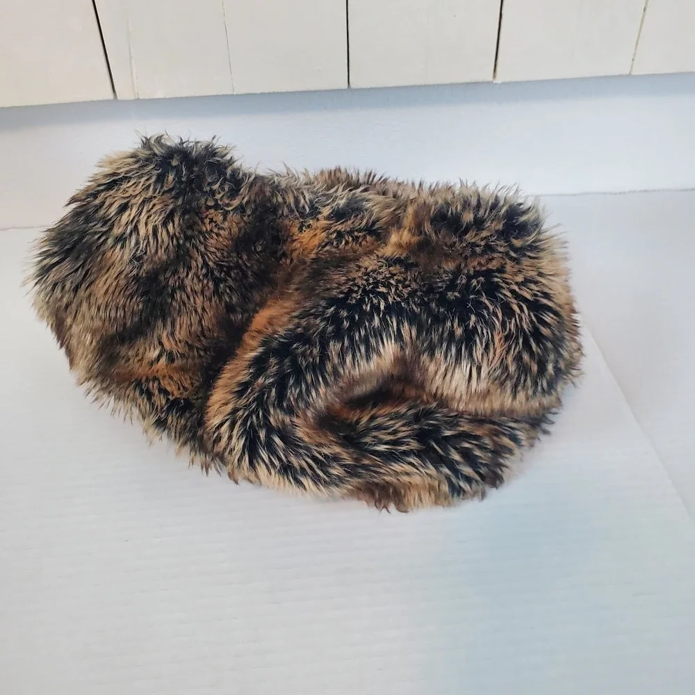 Vegan Faux Fur Infinity Scarf Brown Black
